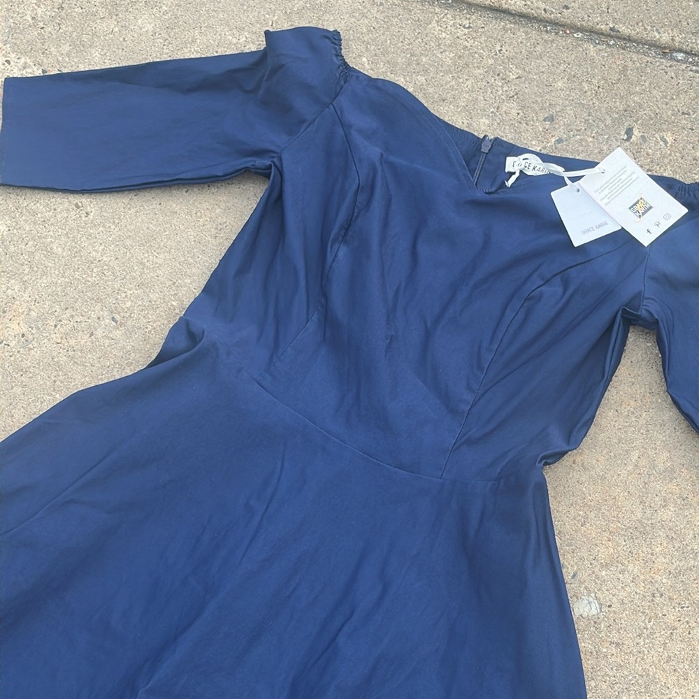 Grace Karin 3/4 Sleeve Off Shoulder Pleated Fit & Flare A-Line Dress Navy Large - Picture 5 of 5